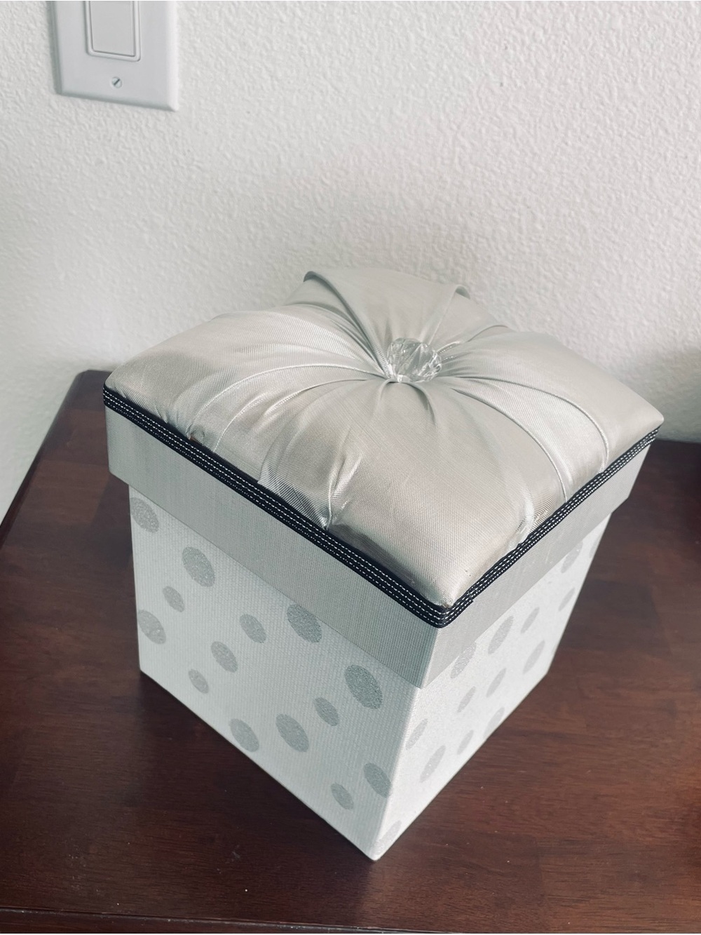 Silver Polka Dot Decorative Storage Box with Padded Lid, Nordstrom Vintage